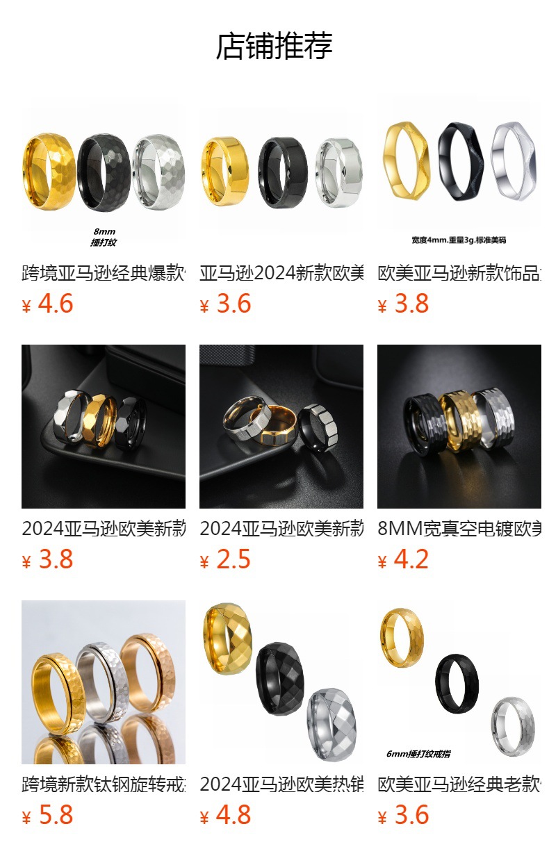 New Amazon cross-border titanium steel ring for men, 6mm diamond-shaped cut ring, simple geometric style ring pic 1