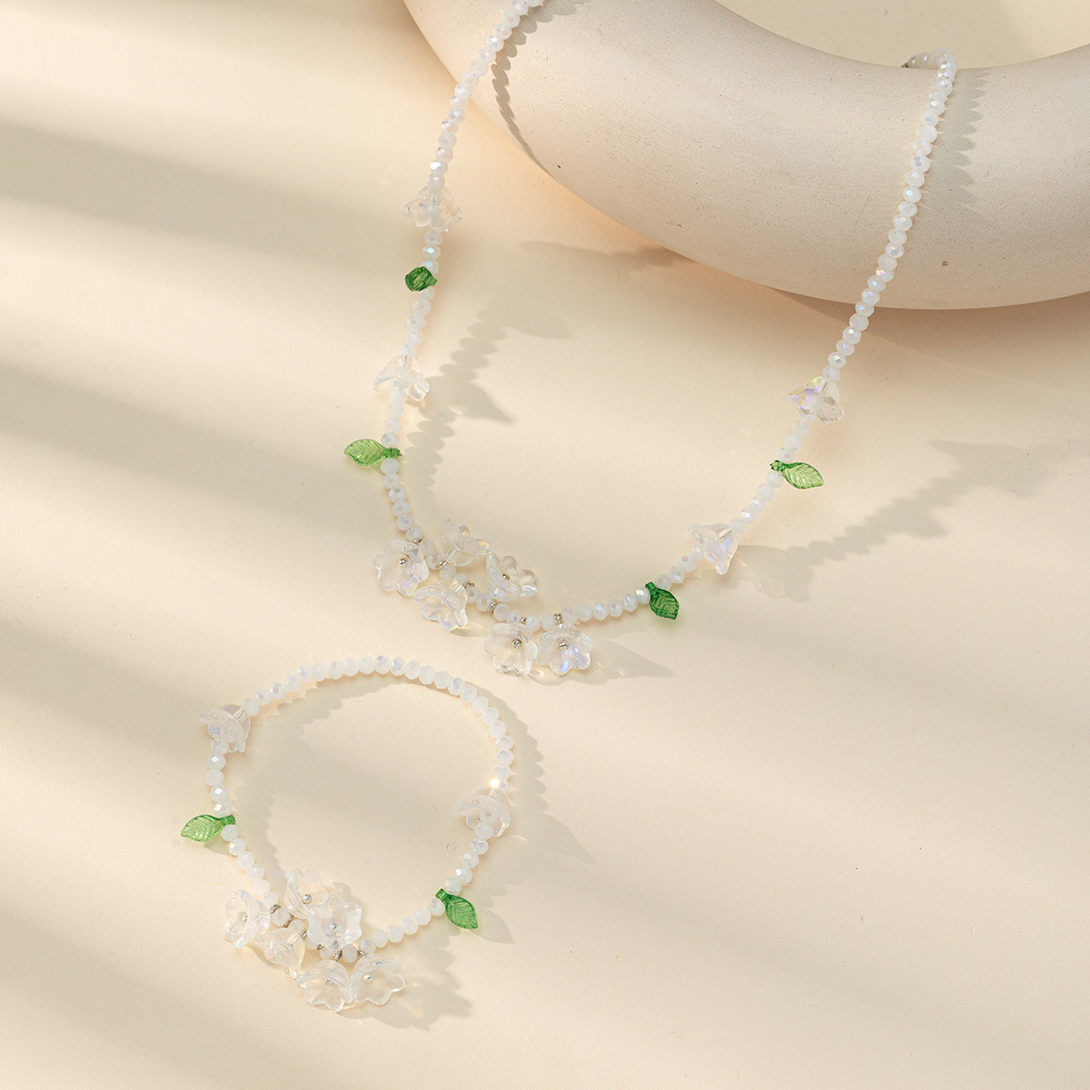 Factory direct sales of colorful beaded crystal chains, popular girlish style crystal bracelets, colorful necklace sets wholesale pic 2