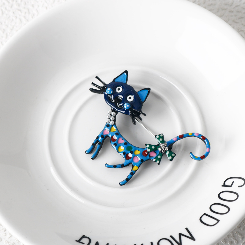 跨境热销新款欧美彩色滴油猫咪胸针卡通动物胸花大衣西服别针衣饰详情6