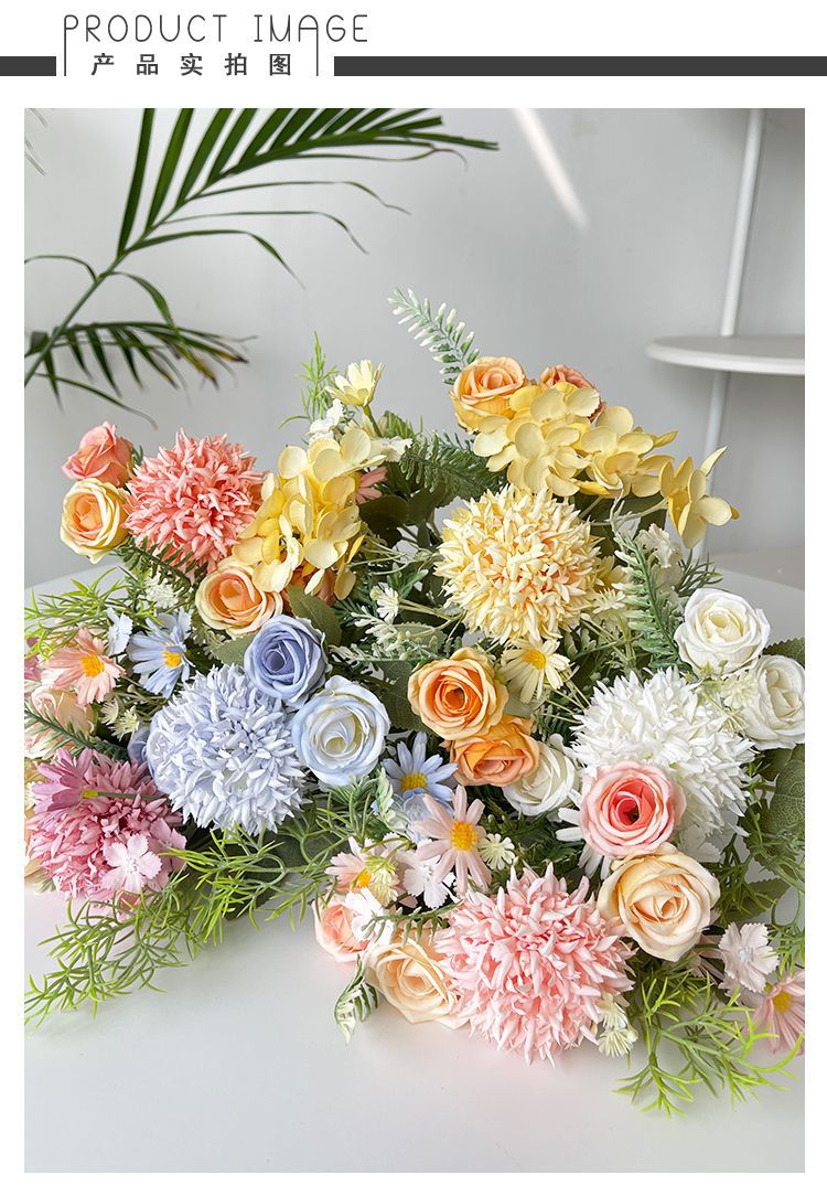 假花仿真花束小清新拉丝玫瑰绣球绢花塑料花干花捧花婚庆装饰摆设详情7