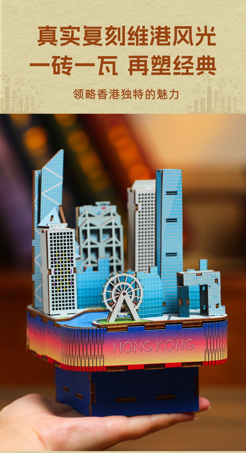 Cross-border new product, national trend and fun wooden music box, DIY handcrafted world-famous architecture, adult toy pic 32