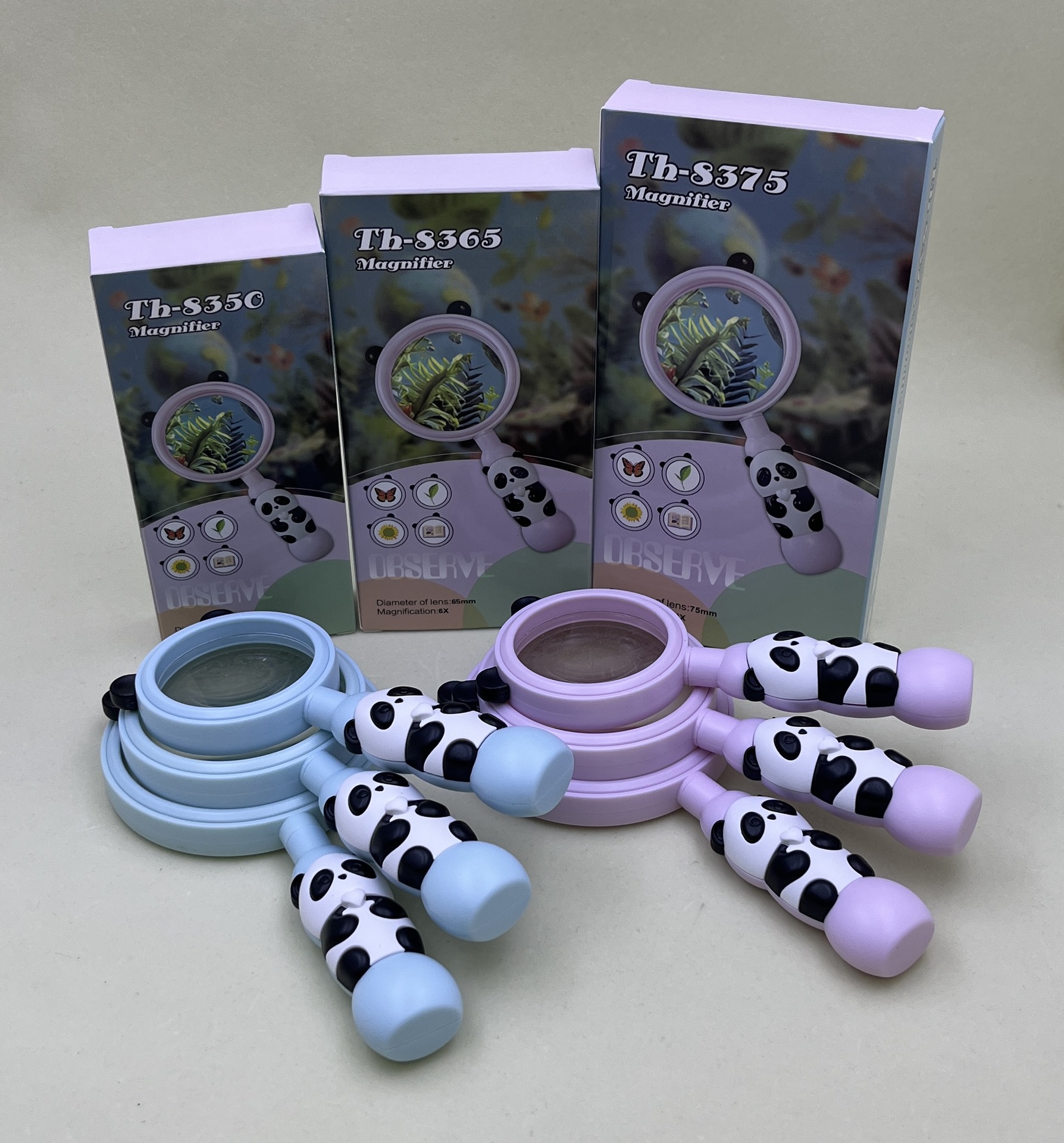 新款塑料卡通彩色8375熊猫图案放大镜学生教学礼品放大镜直径75MM详情5