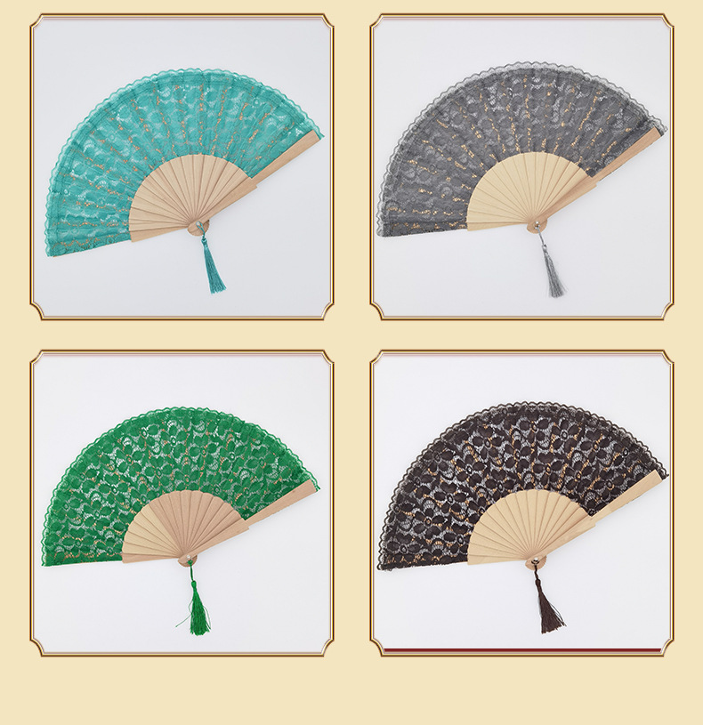 古风蕾丝折叠扇子舞蹈跳舞汉服西班牙木质优雅扇子装饰品详情7