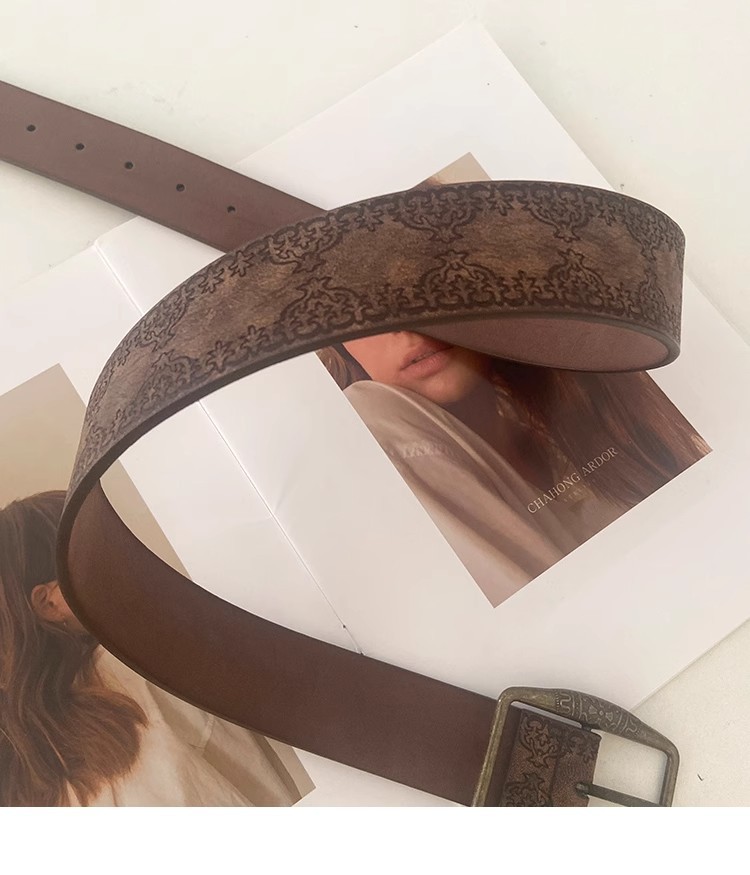 American retro belt for women, new ethnic style belt, versatile with jeans, high-end brown pic 17