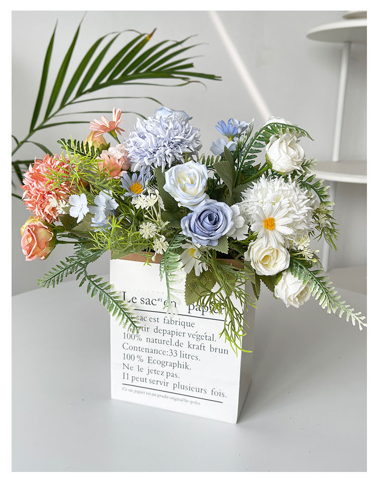 假花仿真花束小清新拉丝玫瑰绣球绢花塑料花干花捧花婚庆装饰摆设详情6