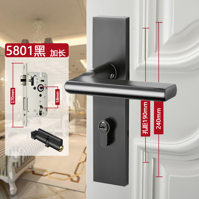 锁具批发不锈钢可调节门锁家用通用型室内卧室木门锁旧门换锁黑色详情16
