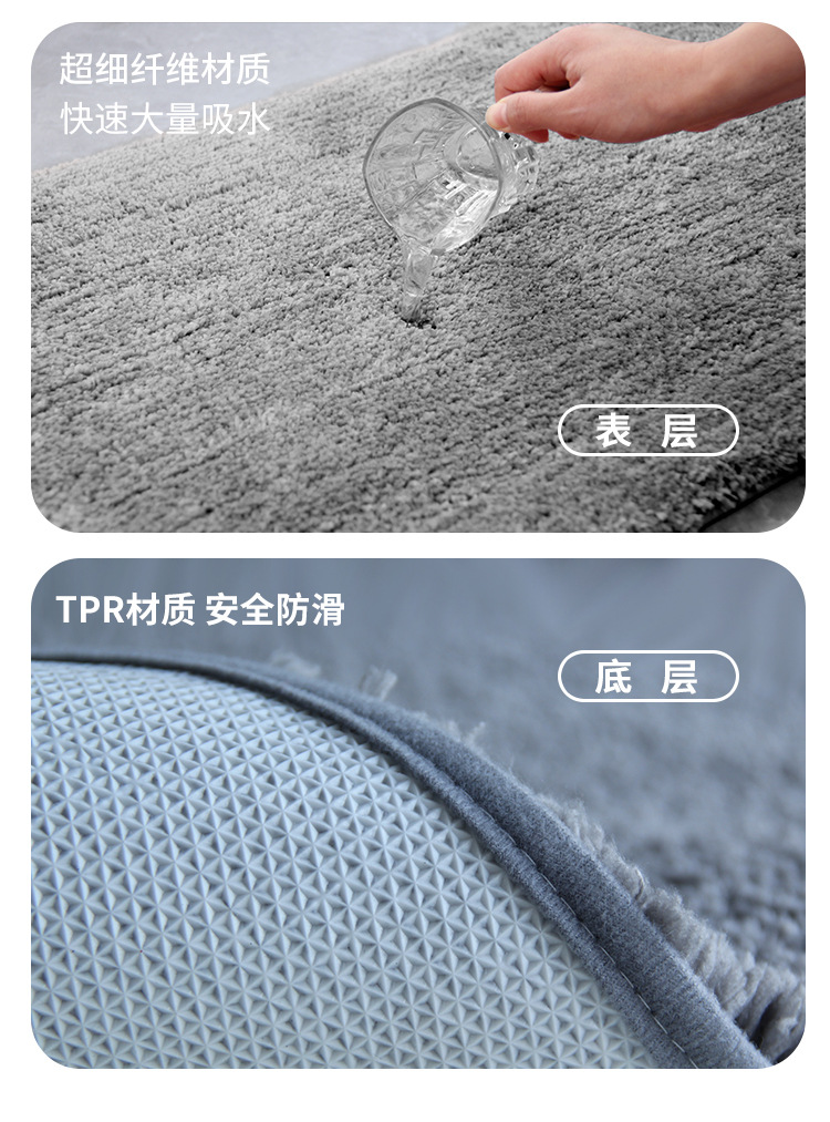 一件代发加厚茸绒地毯卫生间地垫浴室防滑垫吸水门垫进门速干脚垫详情6