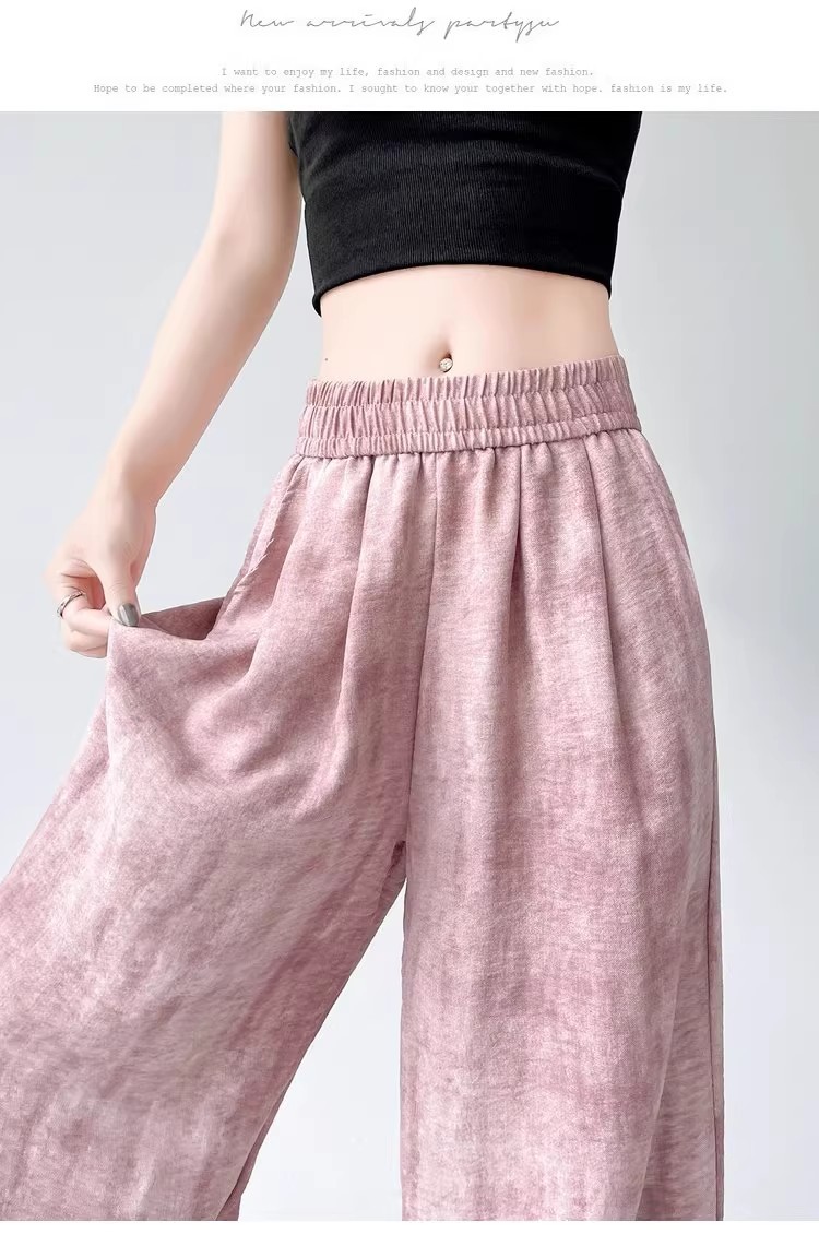 Tie-dyed ice silk cotton linen Chinese-style thin wide-leg pants for women, sun protection, summer drape, loose straight-leg high-waisted Chinese-style Yamamoto pants pic 60