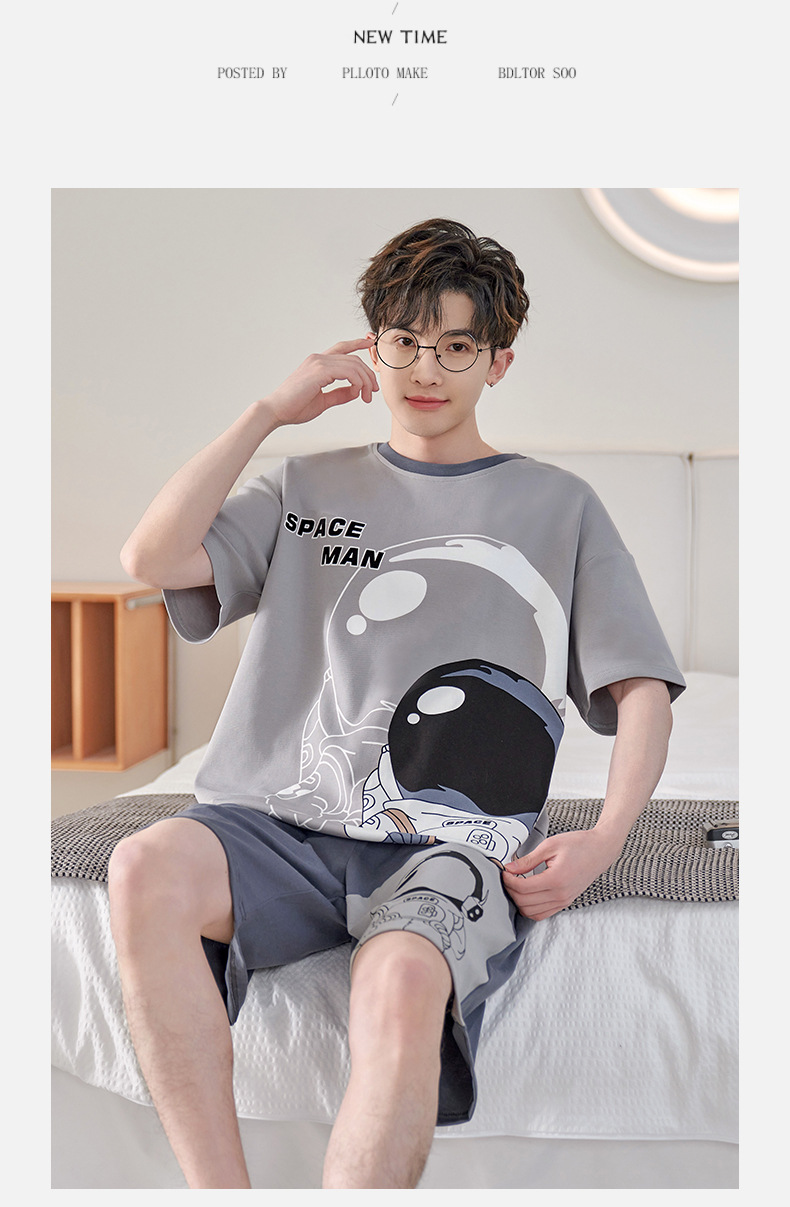 睡衣男夏季短袖薄款纯棉卡通青少年中学生加大码家居服中大童套装详情11