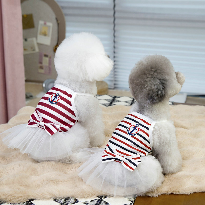 Two striped navy style dresses for pet clothing. Pet cat and dog clothes. Pet dog clothes. Pet clothing. Pet clothing. Fashionable and cute pic 4