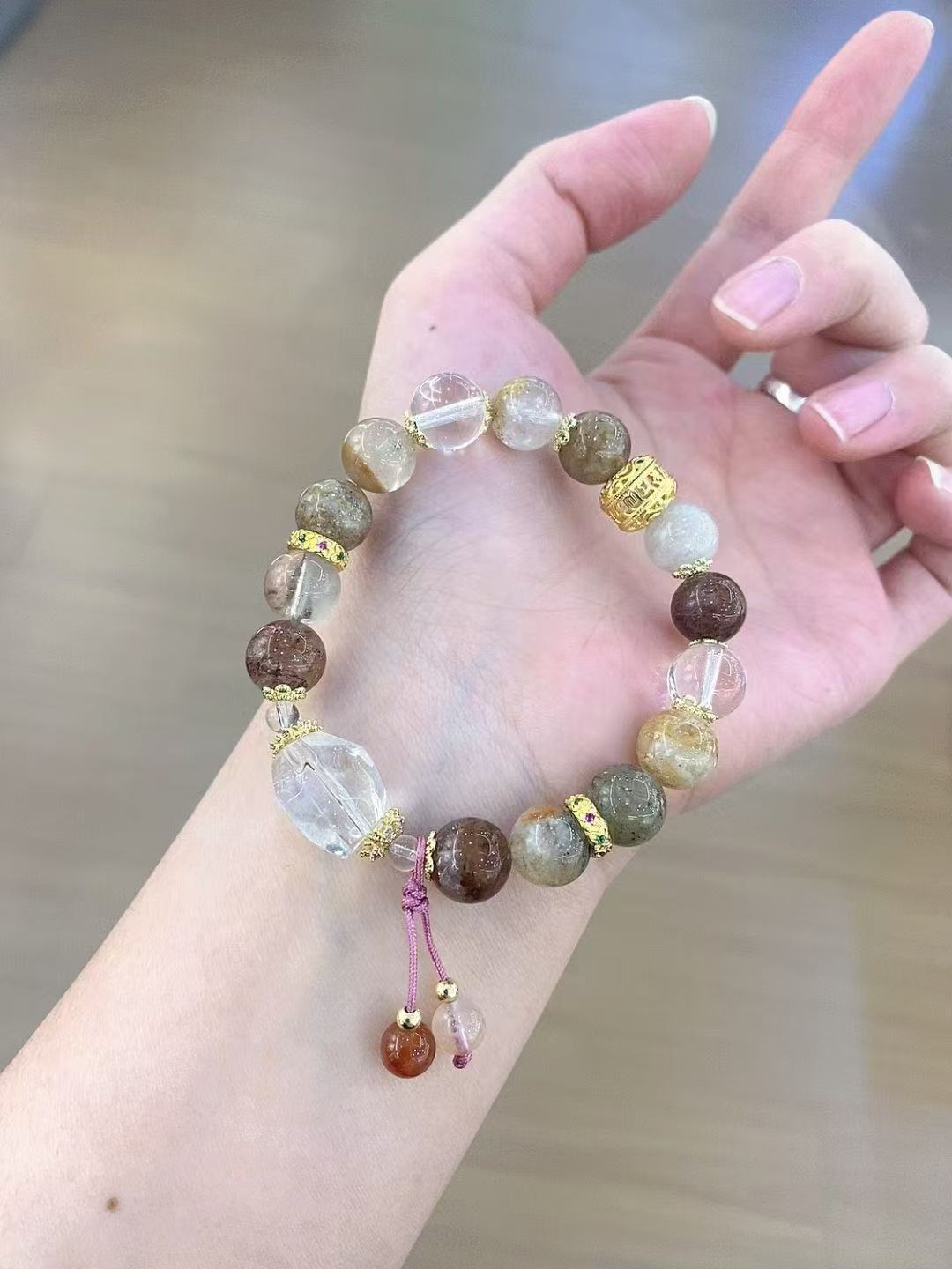 天然水晶手串原创设计款天然白水晶女生礼物黄水晶金发晶详情2