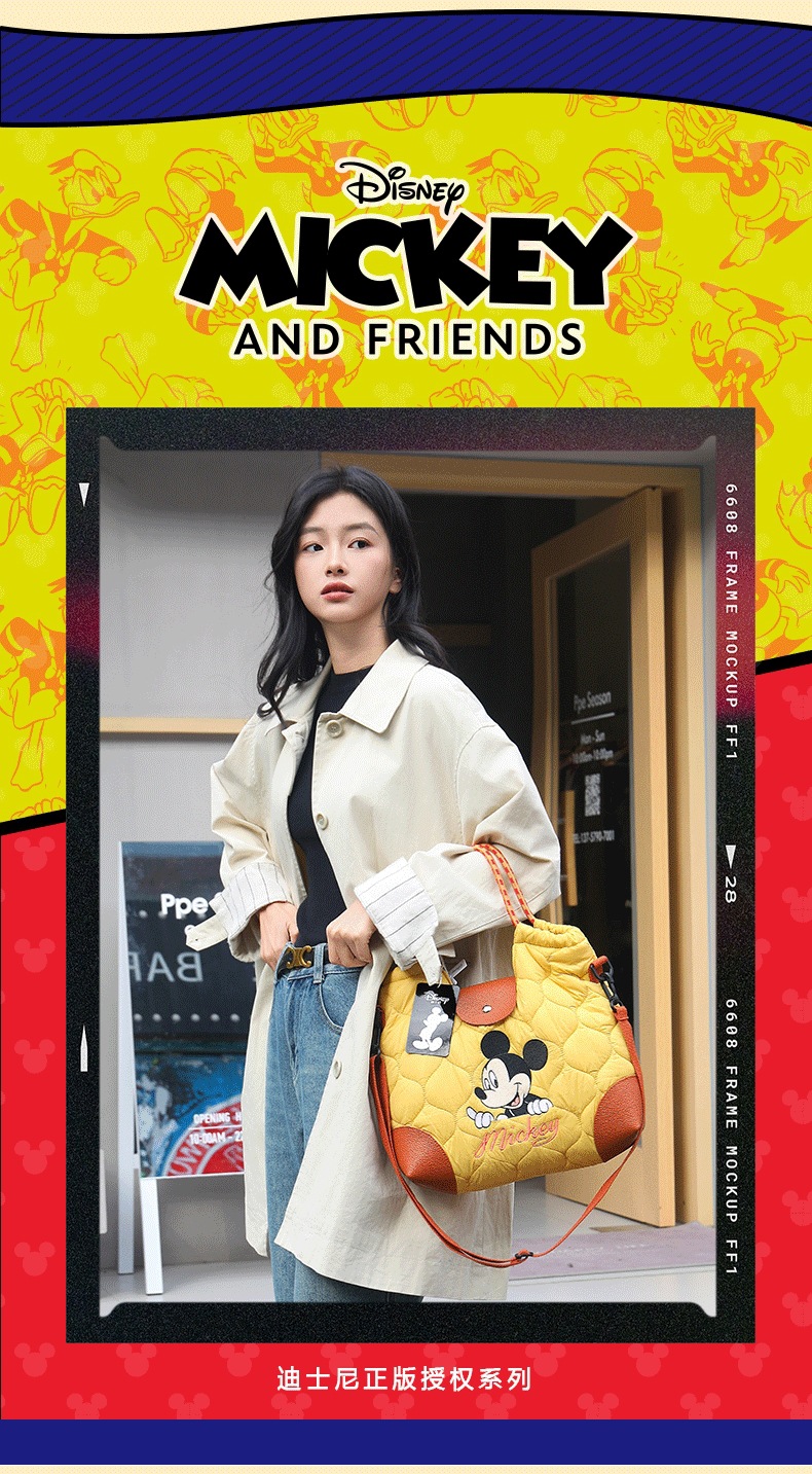 2025新款米奇刺绣绗缝包包女卡通时尚尼龙环保休闲手提旅行单肩包详情3