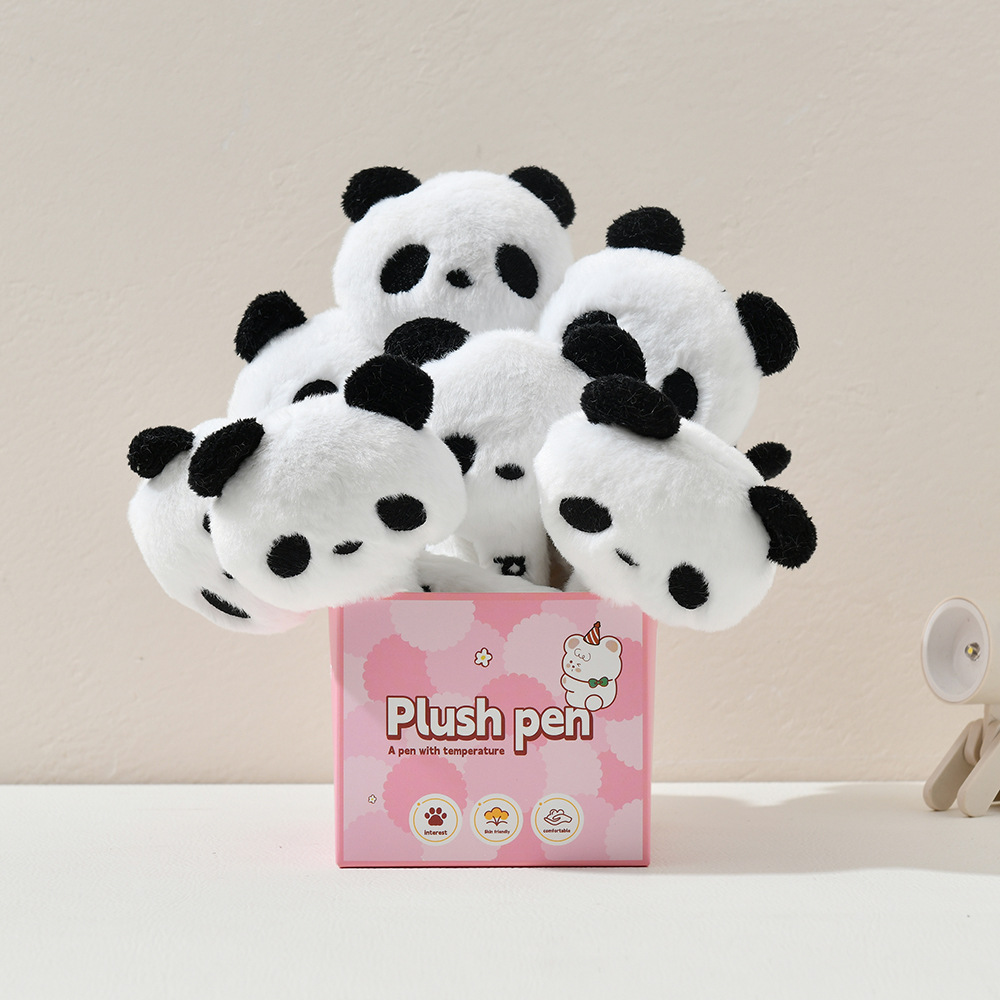 晨兮毛绒笔熊猫笔可爱笔按动中性笔黑色可爱创意黑笔学生用品文具详情10