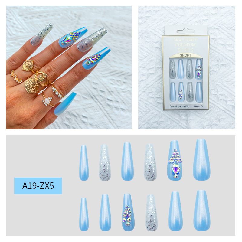 Wholesale of new cross-border artificial nails, extended trapezoidal ballet nail plates, diy nail art with rhinocones, and long wearable nails from Europe and America pic 5