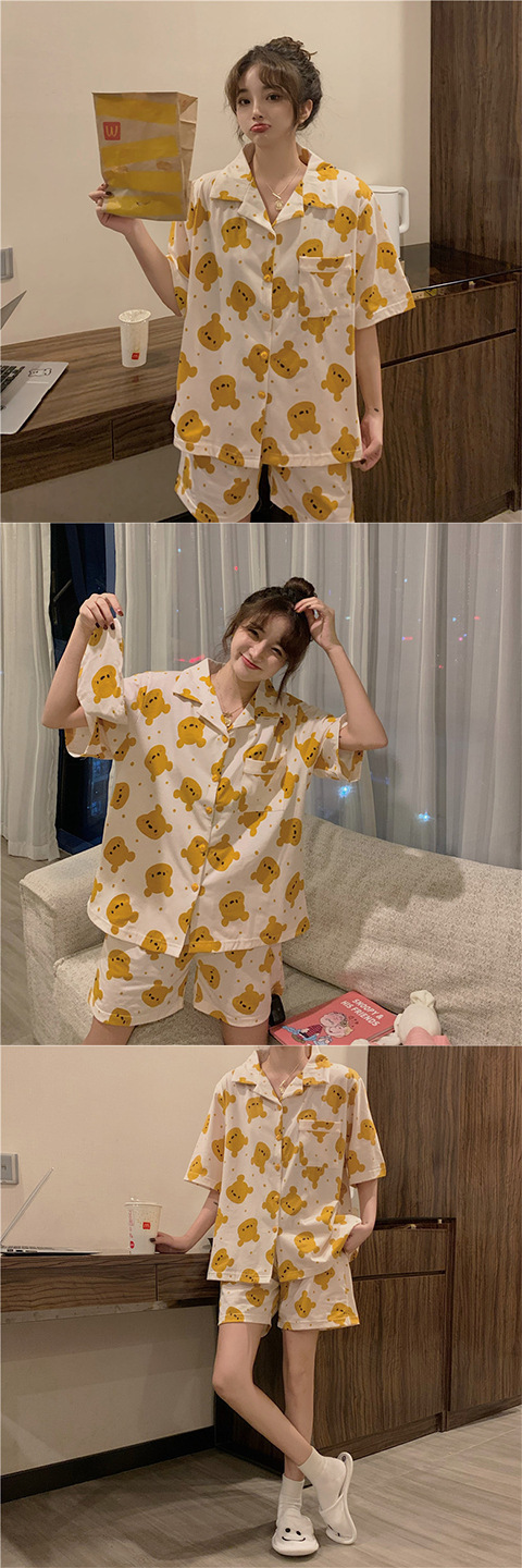 ins Fresh pajama women Summer short sleeves and shorts Korean cardigan plus-size Korean Japanese-style home wear two-piece set pic 13