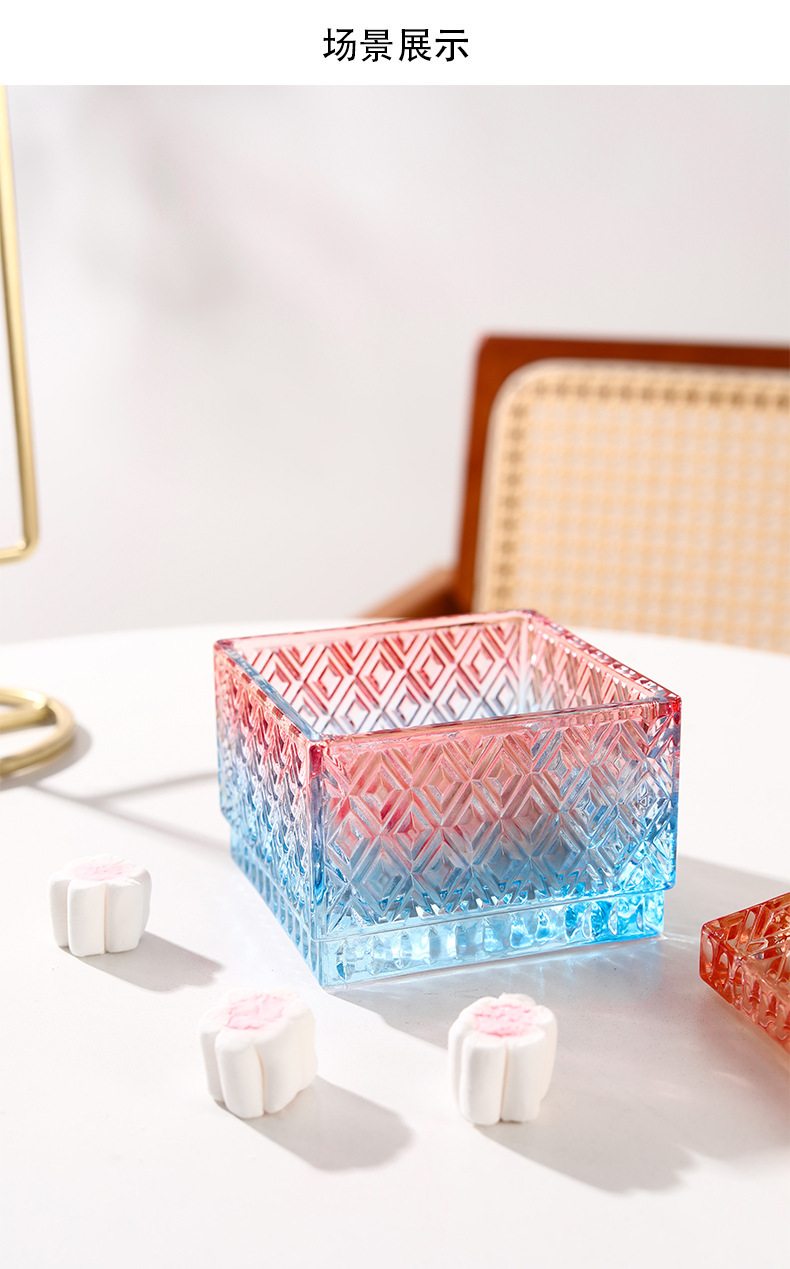 抖音手绘马卡龙撞色首饰盒彩色带盖首饰盒玻璃糖果盅彩绘糖缸摆件详情10