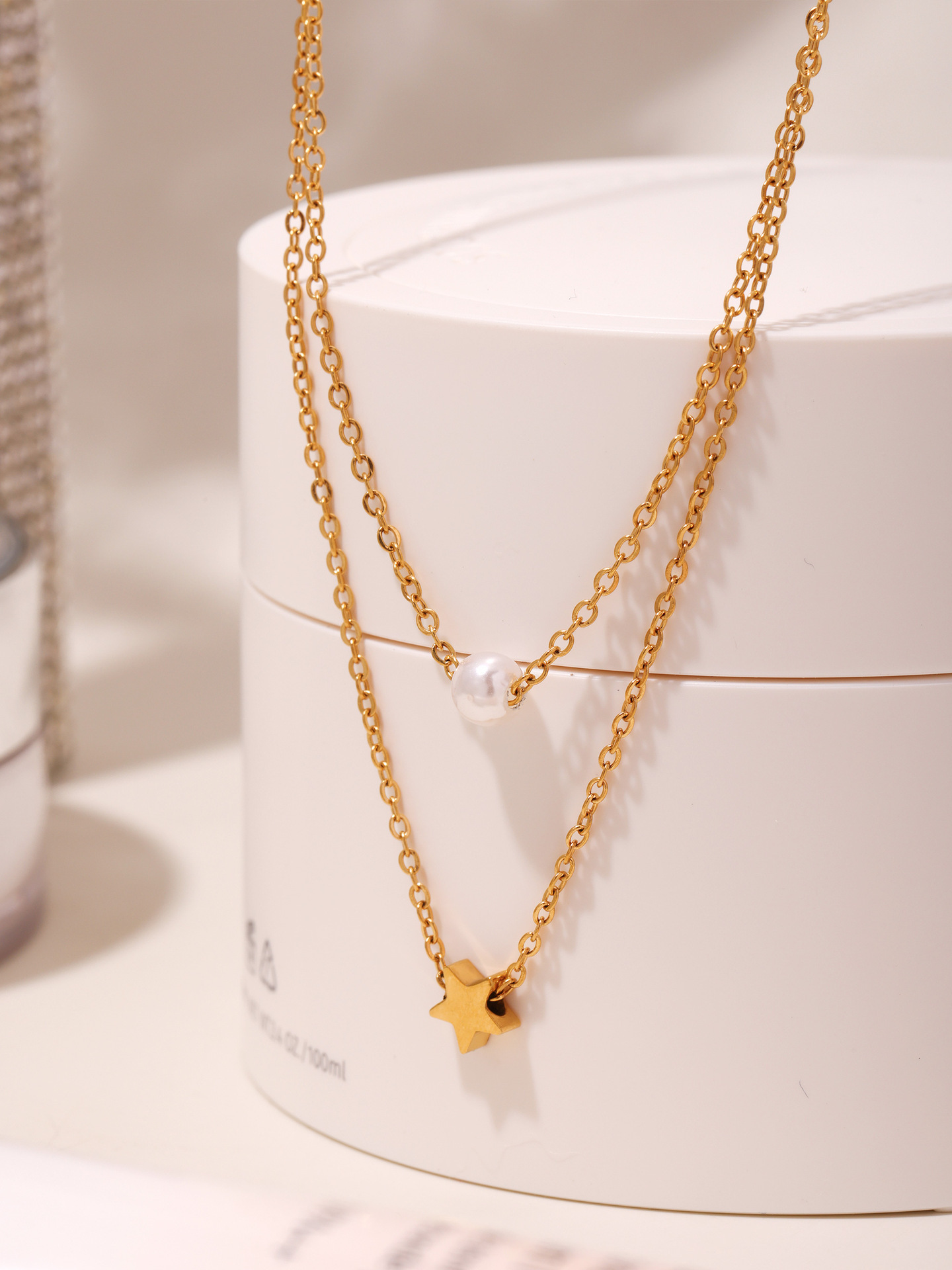 谜丽 星星贝珠设计感多层项链欧美风热销通勤叠戴钛钢18K真金饰品详情13