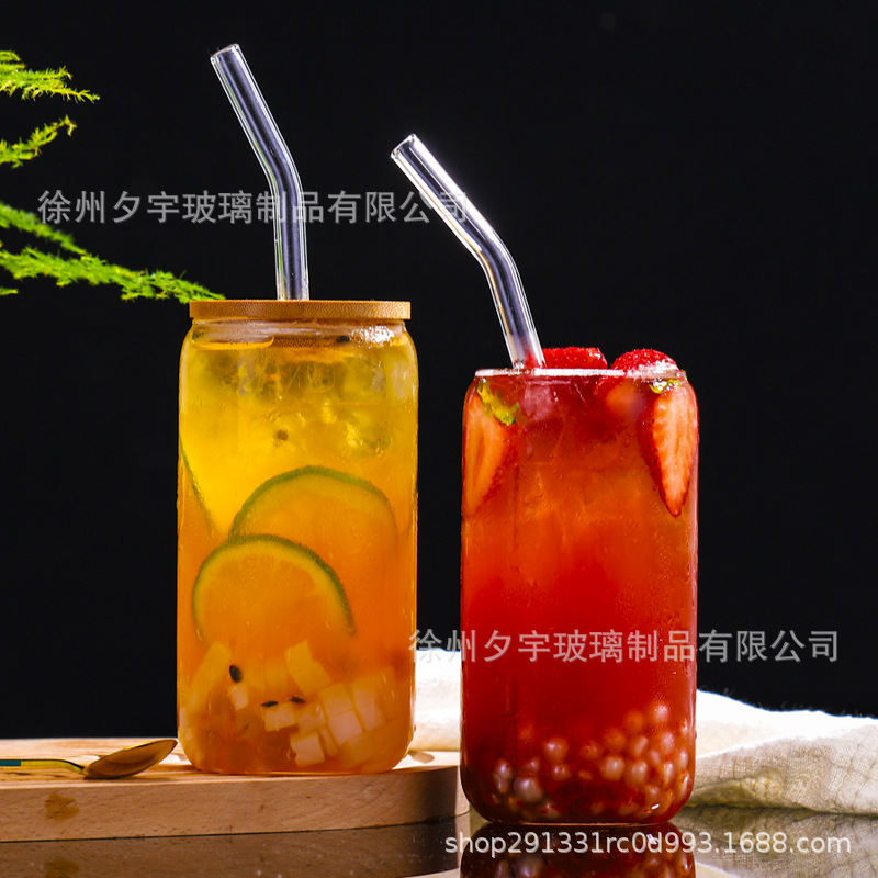跨境亚马逊新款网红可乐杯16oz梅森杯竹盖玻璃杯饮料果汁杯带吸管详情6