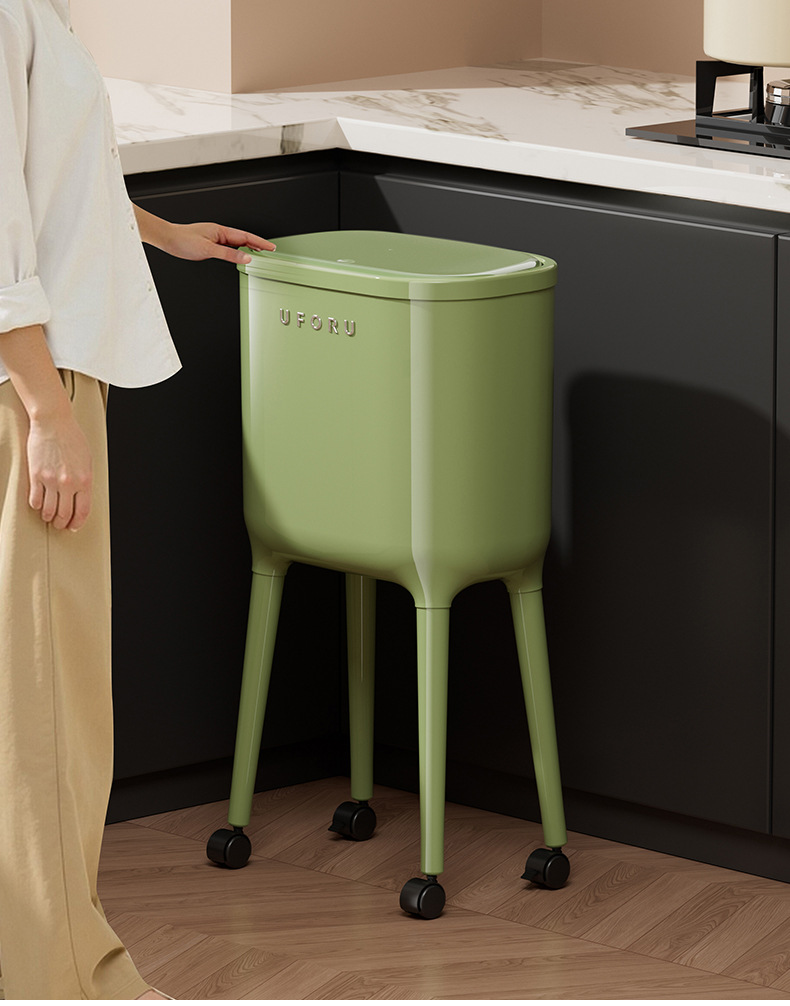 垃圾桶大号大容量高级感轻奢免弯腰厨房夹缝带轮按压开盖垃圾筒详情19