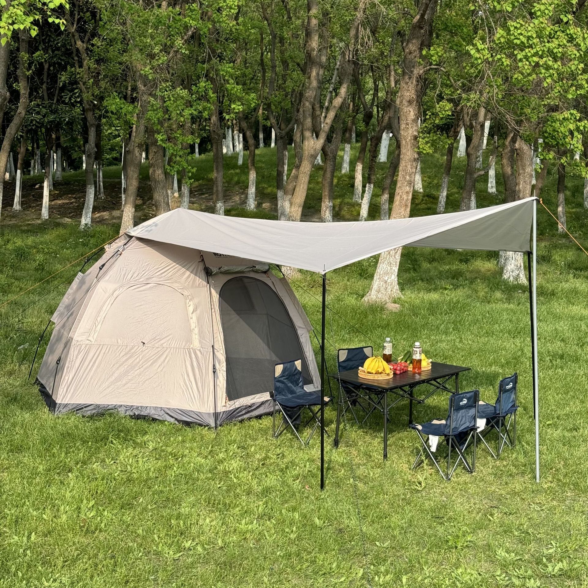 Outdoor sunshade, camping full set of equipment, sky tent, silver-coated sun-protective fabric, camping, multi-functional hexagonal tent pic 16