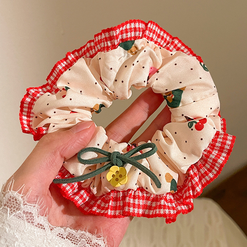 甜美清新蝴蝶结韩系大肠发圈蕾丝花边新款马尾发绳少女心头绳发饰详情14