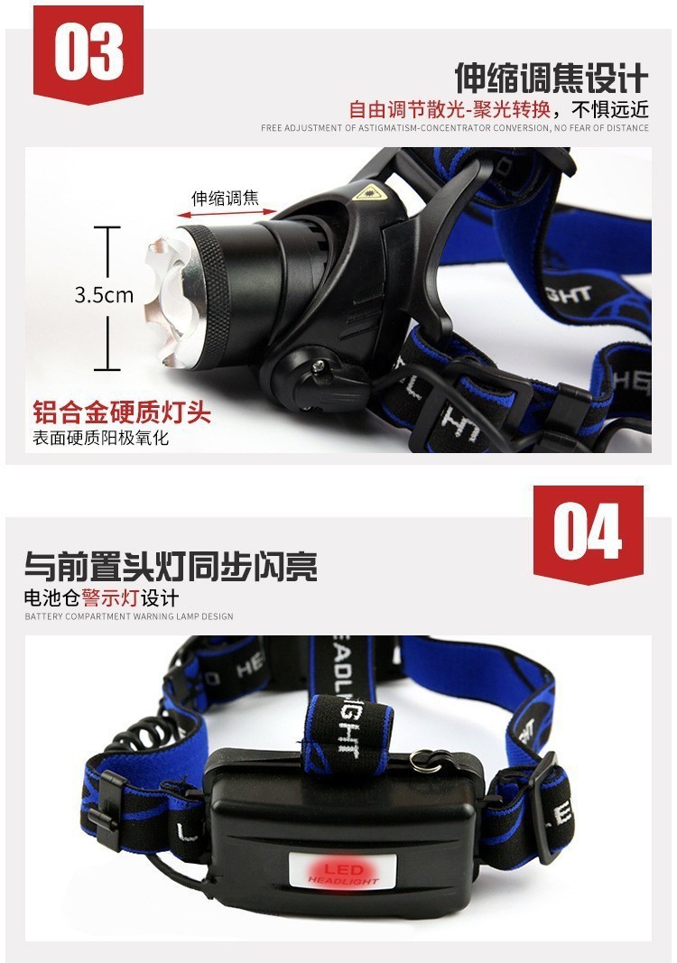 High-intensity sensor headlamp, telescopic zoom, long-range shooting, USB charging, outdoor waterproof night fishing light, LED head-mounted flashlight pic 5