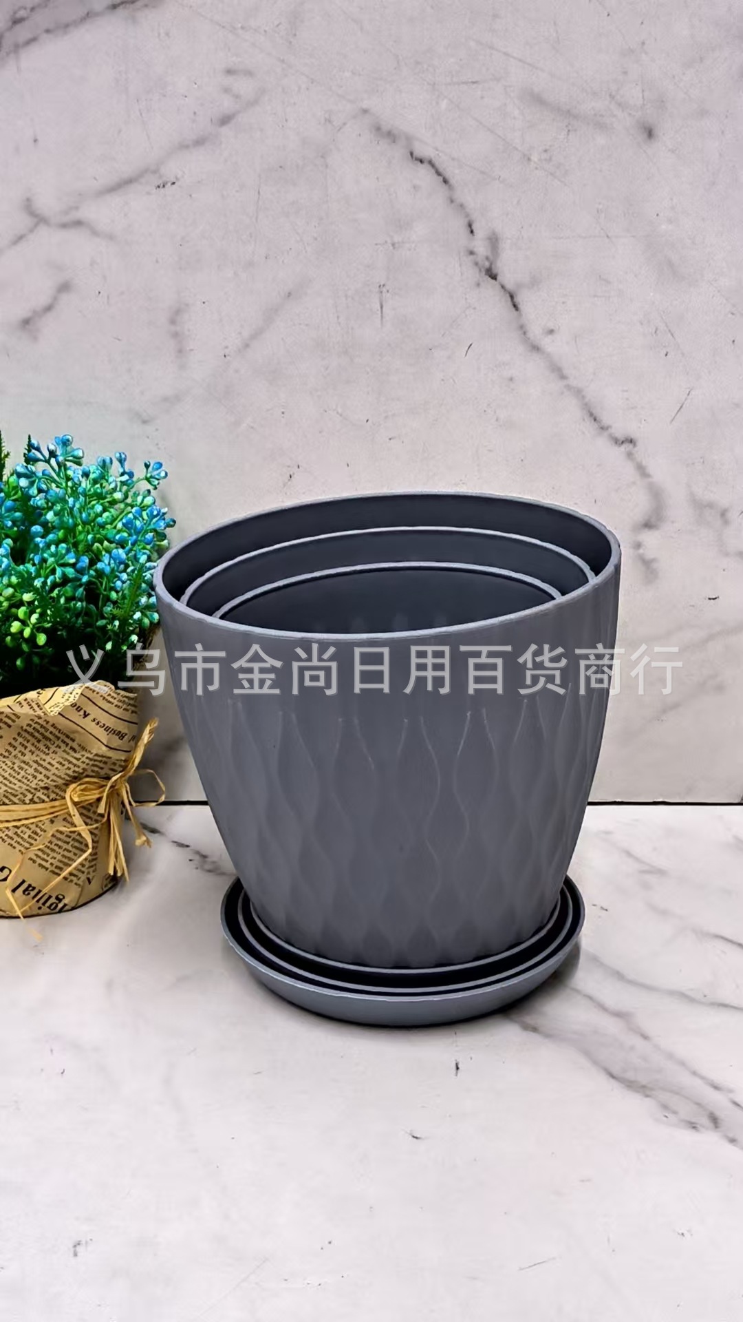 圆形塑料花盆桌面式阳台绿萝盆栽沥水花盆三件套花盆批发详情2