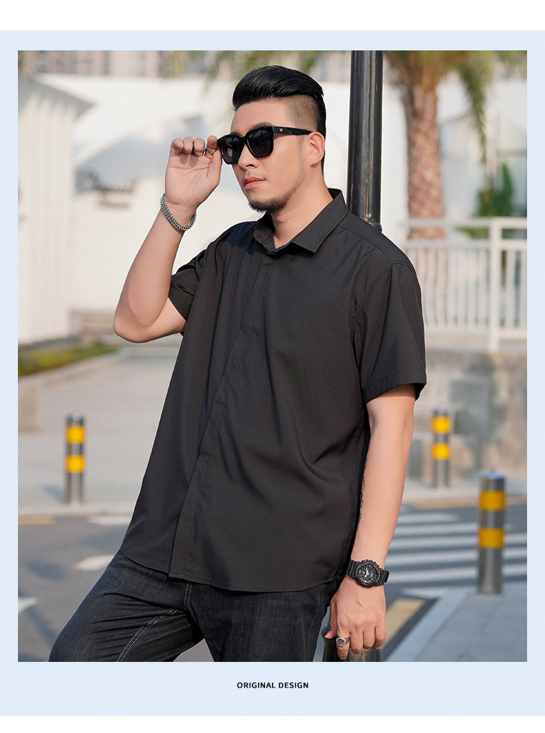 宽松大码男士短袖衬衫肥佬夏季商务休闲薄款纯色衬衣胖哥加肥寸衫详情13