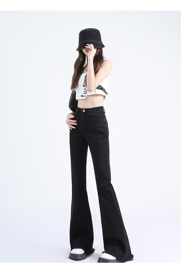 新塘牛仔之都毛边美式辣妹弹力微喇牛仔裤女中高腰修身显瘦提臀裤详情6