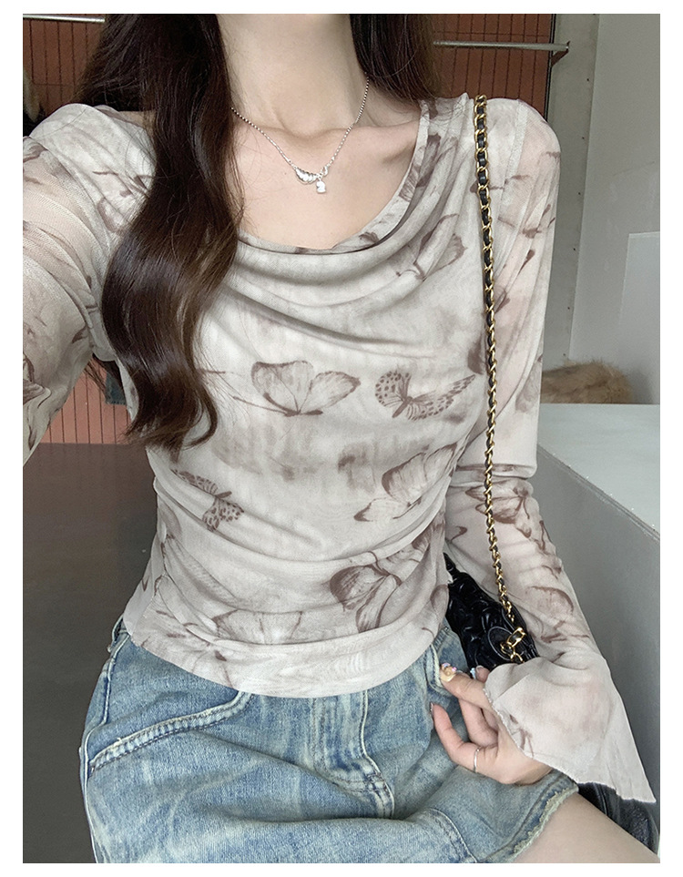 实拍纯欲防晒网纱T恤2024早秋季新款纯欲褶皱不规则气质性感上衣详情23