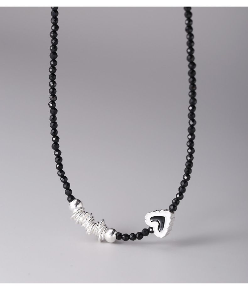925纯银不规则黑色晶石项链女简约手工穿制爱心滴油锁骨链N1038详情13
