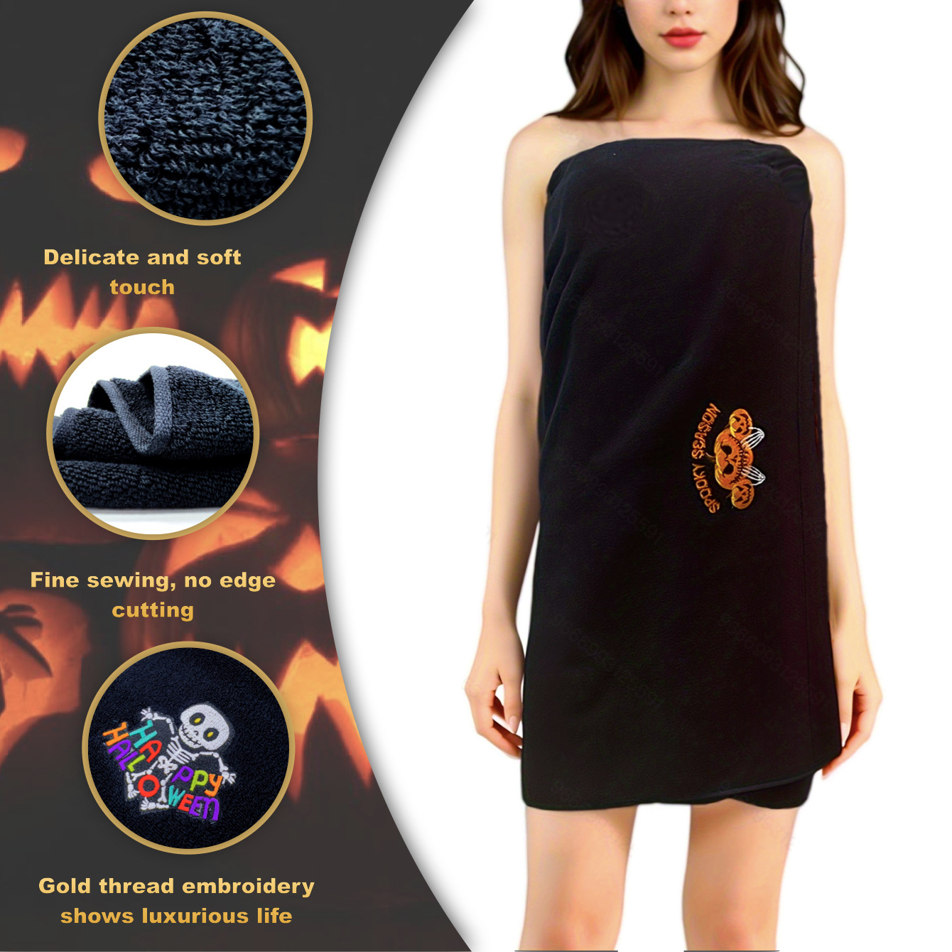 跨境批发纯棉毛巾浴巾四条装 全棉吸水刺绣万圣节圣诞节新年礼物详情13