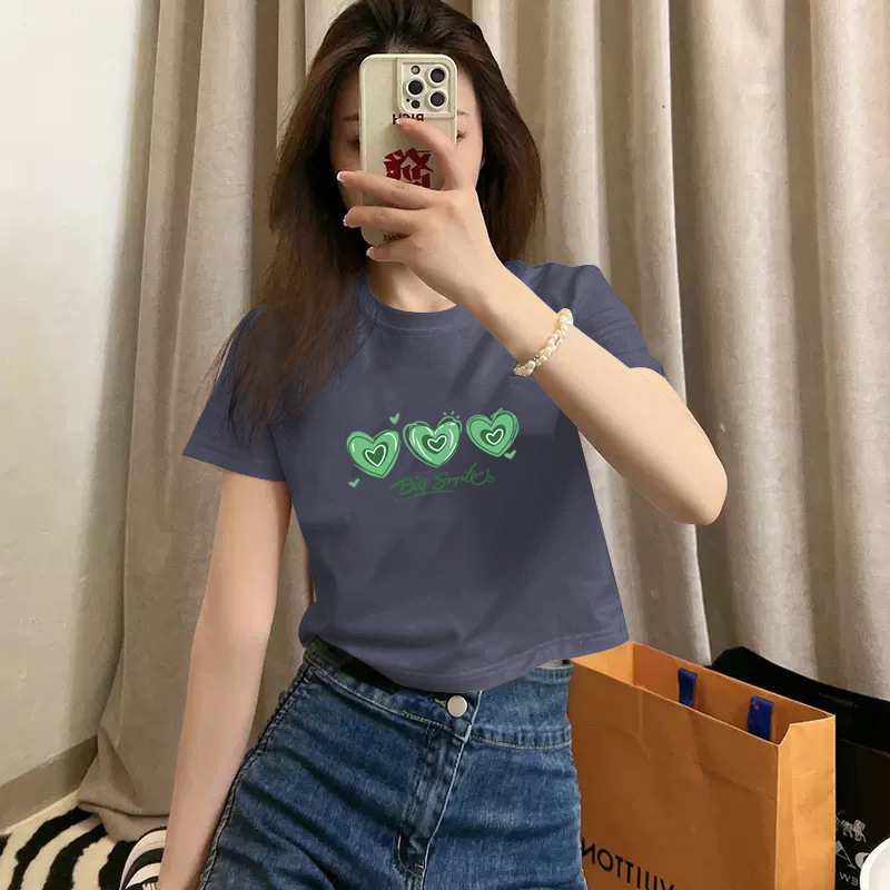Pure cotton short-sleeved T-shirt for women, new summer style, high-waisted short, spicy girl style, slimming and petite, round-neck base layer pic 11