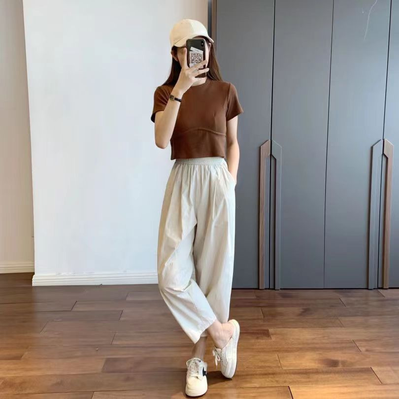 薄款阔腿九分裤女夏纯棉休闲直筒萝卜裤小个子日系显瘦宽松工装裤详情31