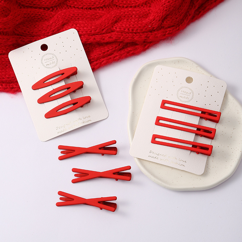 韩国网红发饰 经典红色鸭嘴夹 时尚百搭刘海碎发边夹 发卡可批发 发夹潮流款详情3