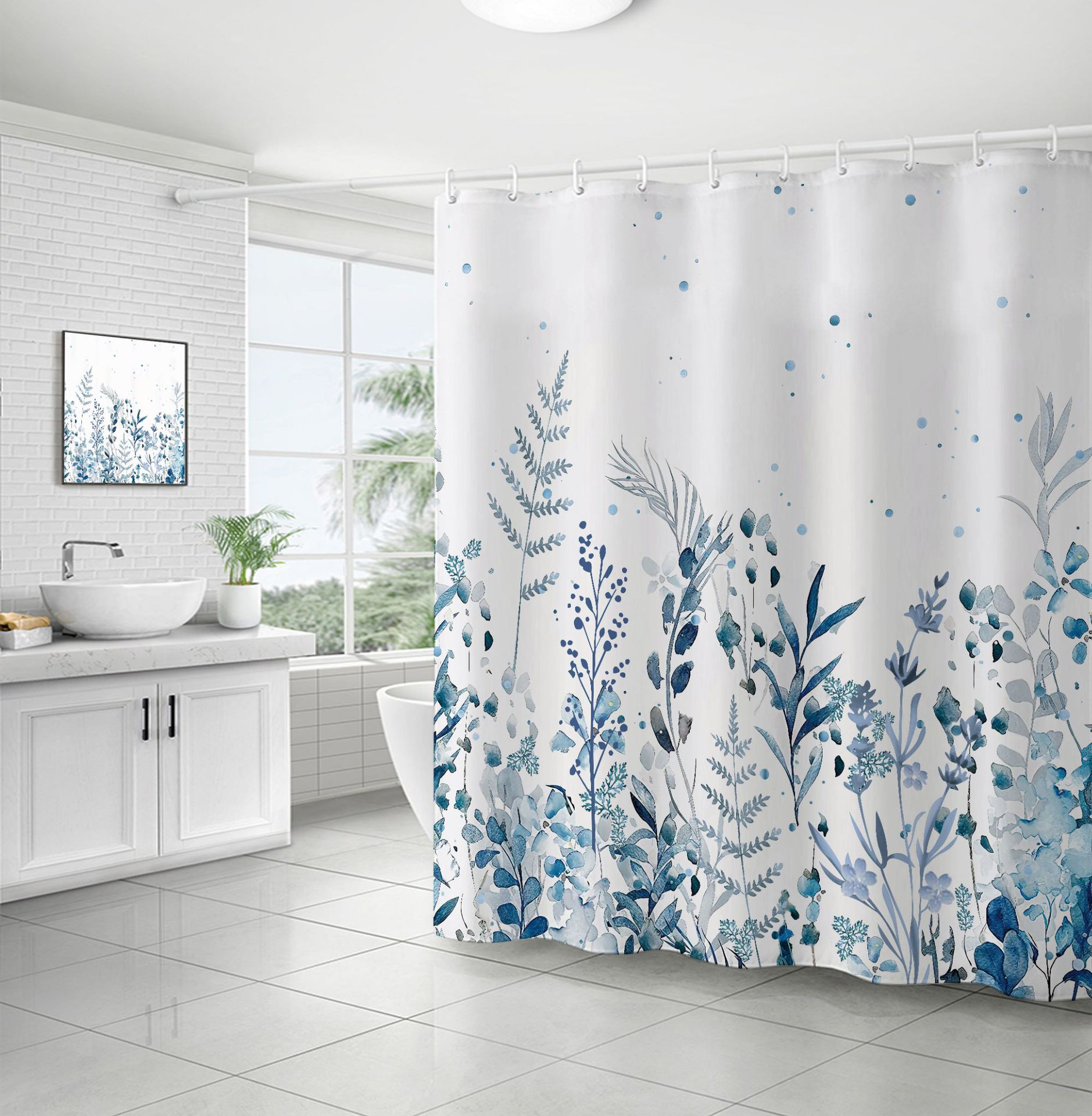 Cross-border direct sales of flower and plant bath curtains, fresh and simple floral waterproof and moisture-proof polyester isolation curtains pic 10