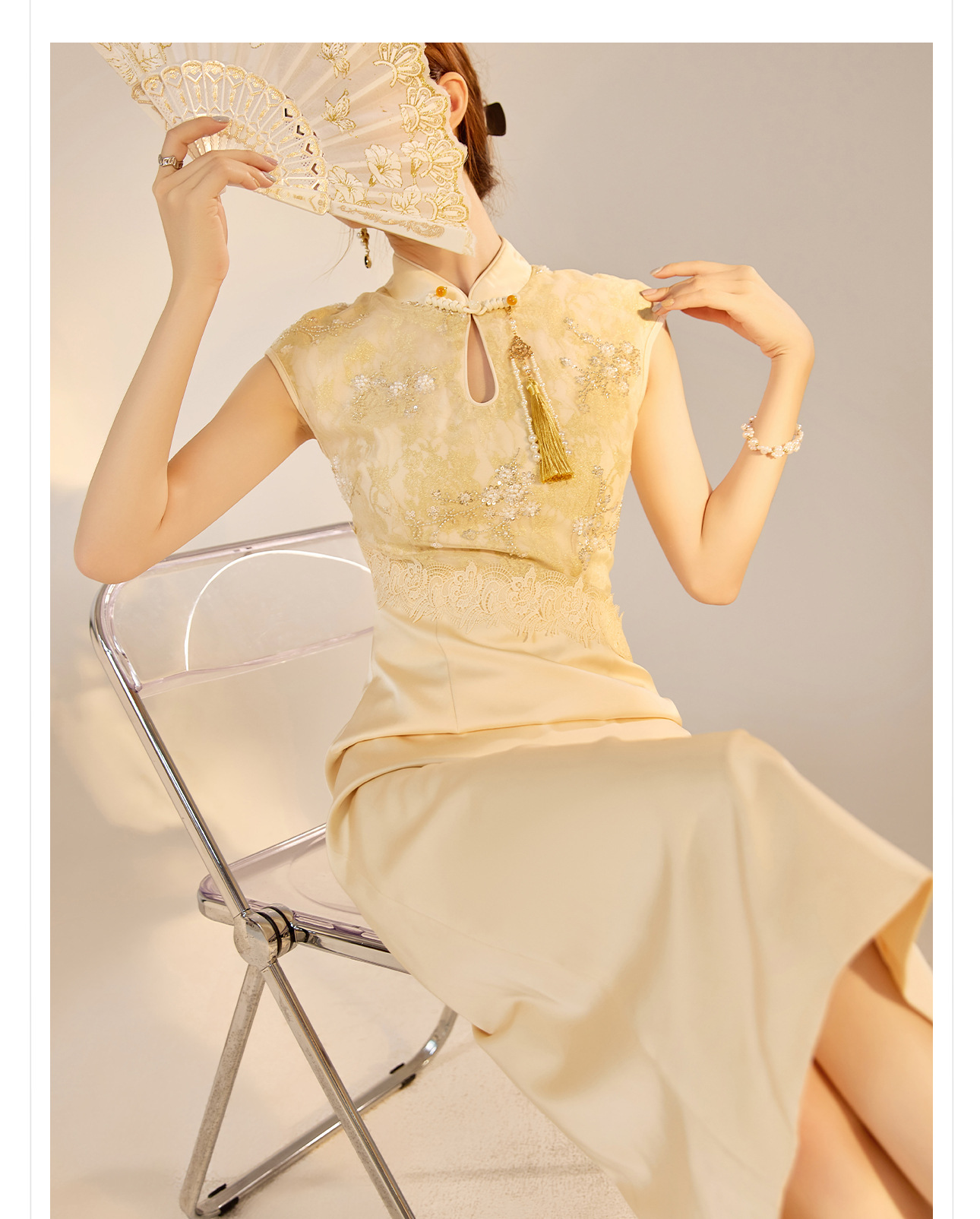 New Chinese-style high-end lace embroidered dress for women, a stunning ancient French style improved cheongsam dress N3111 pic 8