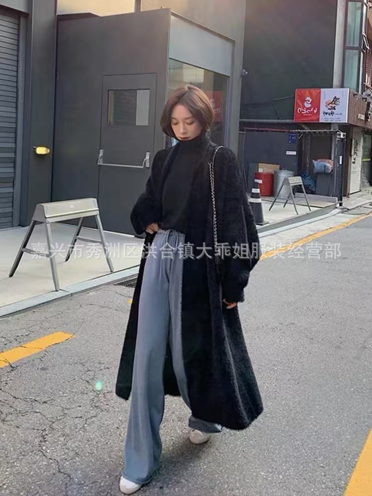 仿貂绒白色毛衣开衫女秋冬过膝长款纯色针织衫宽松慵懒风大衣外套详情10
