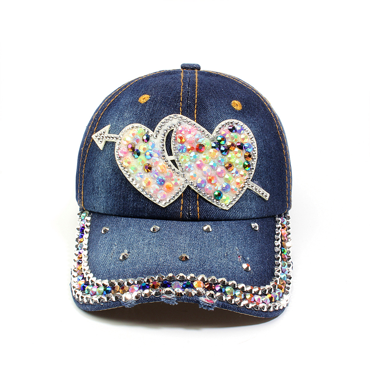 跨境外贸新款牛仔布女镶钻欧美国休闲成人棒球帽时尚洋气鸭舌帽子详情33