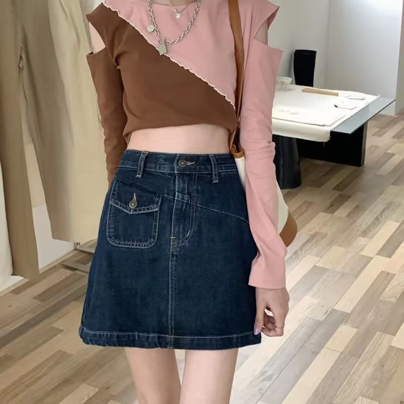 新款半身裙女2023年爆款蓝灰色高腰显瘦a字百搭包臀牛仔裙短裙夏详情3