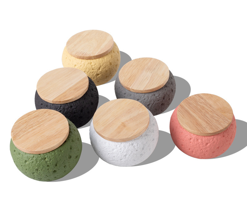 Pet funeral supplies: Six-color round urn with wooden lid and granular texture for pet ashes storage box pic 6