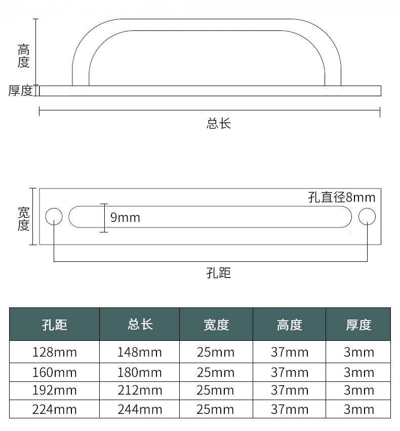 铝合金柜门拉手免打孔推拉门阳台木门明装把手谷仓门把手扶手五金详情11