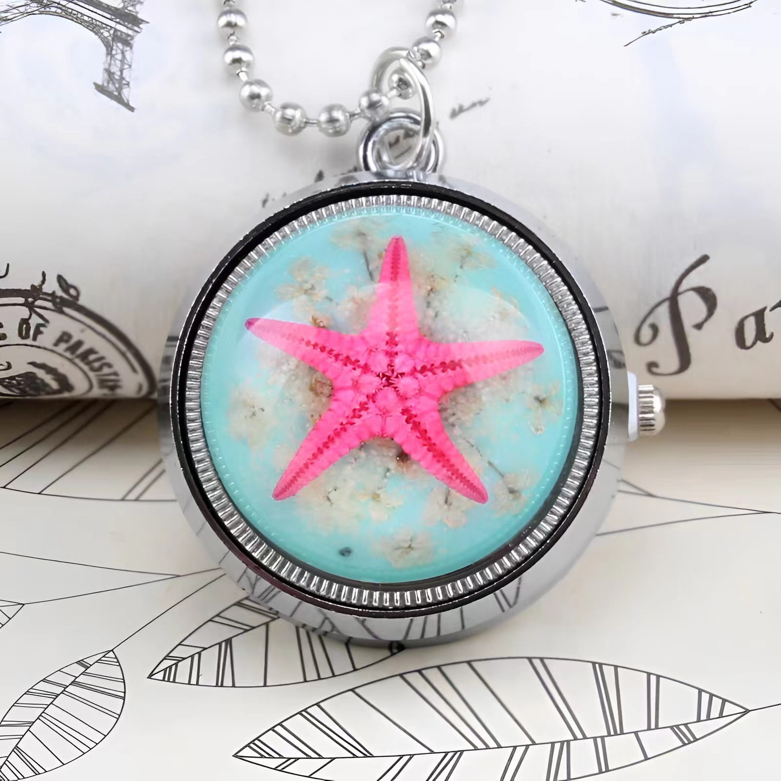 Cute student children lucky starfish rotating pocket watch, new gyroscope chain pocket watch, personalized and creative watch pic 8