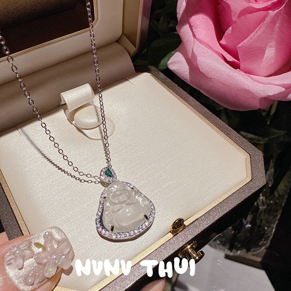 Lychee frozen white chalcedony gourd gemstone pendant necklace, water and water beautiful concubine smiling chalcedony Buddha necklace pic 16