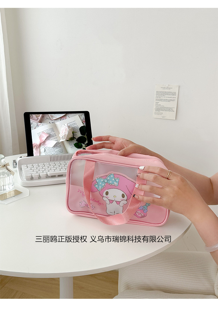 Sanrio officially authorized semi-transparent makeup bag, cute Kuromi makeup bag, portable hand-held small bag wholesale pic 2