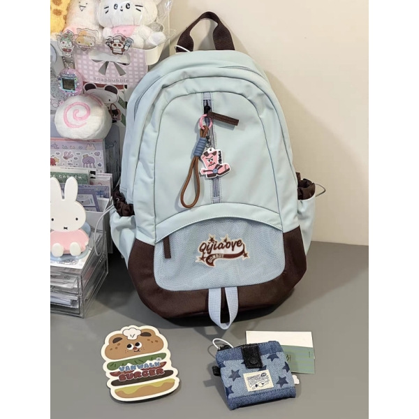 日系百搭撞色初中高中生书包休闲简约可套拉杆箱背包大容量双肩包详情1