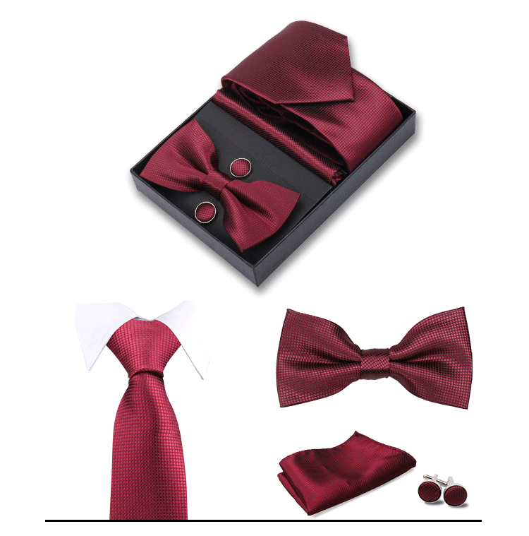 男士商务8cm领带领结口袋巾5件套礼盒装婚礼宴会条纹黑色手打领带详情26