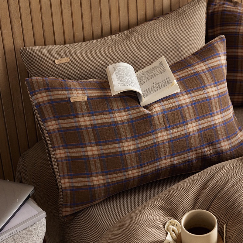 All-cotton Class A double-layer yarn four-piece set, double-layer yarn quilt cover and bed sheet four-piece set, pure cotton double-layer yarn checkered four-piece set pic 41