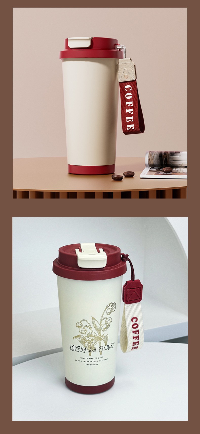 新款铃兰花316不锈钢保温杯双饮咖啡杯陶瓷内胆商务礼品吸管水杯详情17