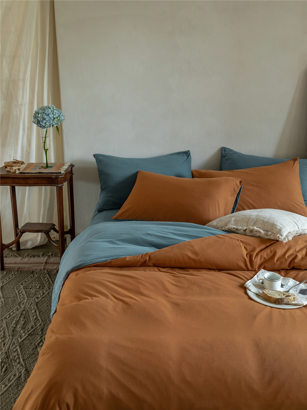 ins Japanese-style solid color all-cotton knitted cotton four-piece set, skin-friendly nude sleeping plain double-layer Indian cotton bed sheet pic 179